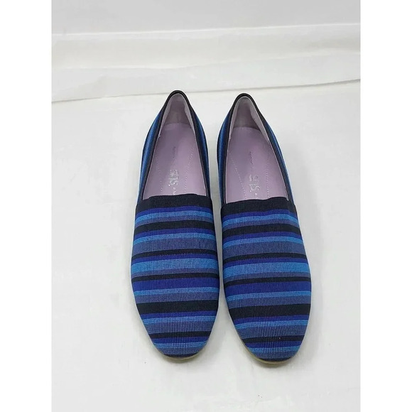 SAS Brenda Pumps Blue Striped Fabric Comfort Shoes Dress Women's Size 7W - Picture 3 of 9